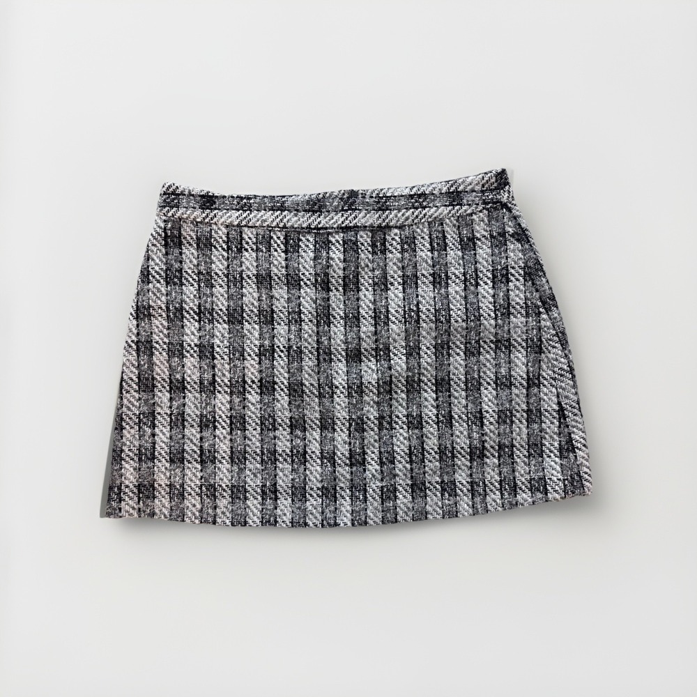 Y2K Plaid Tweed Mini Skirt Women's XXL Preppy Black White Just Fab Clueless